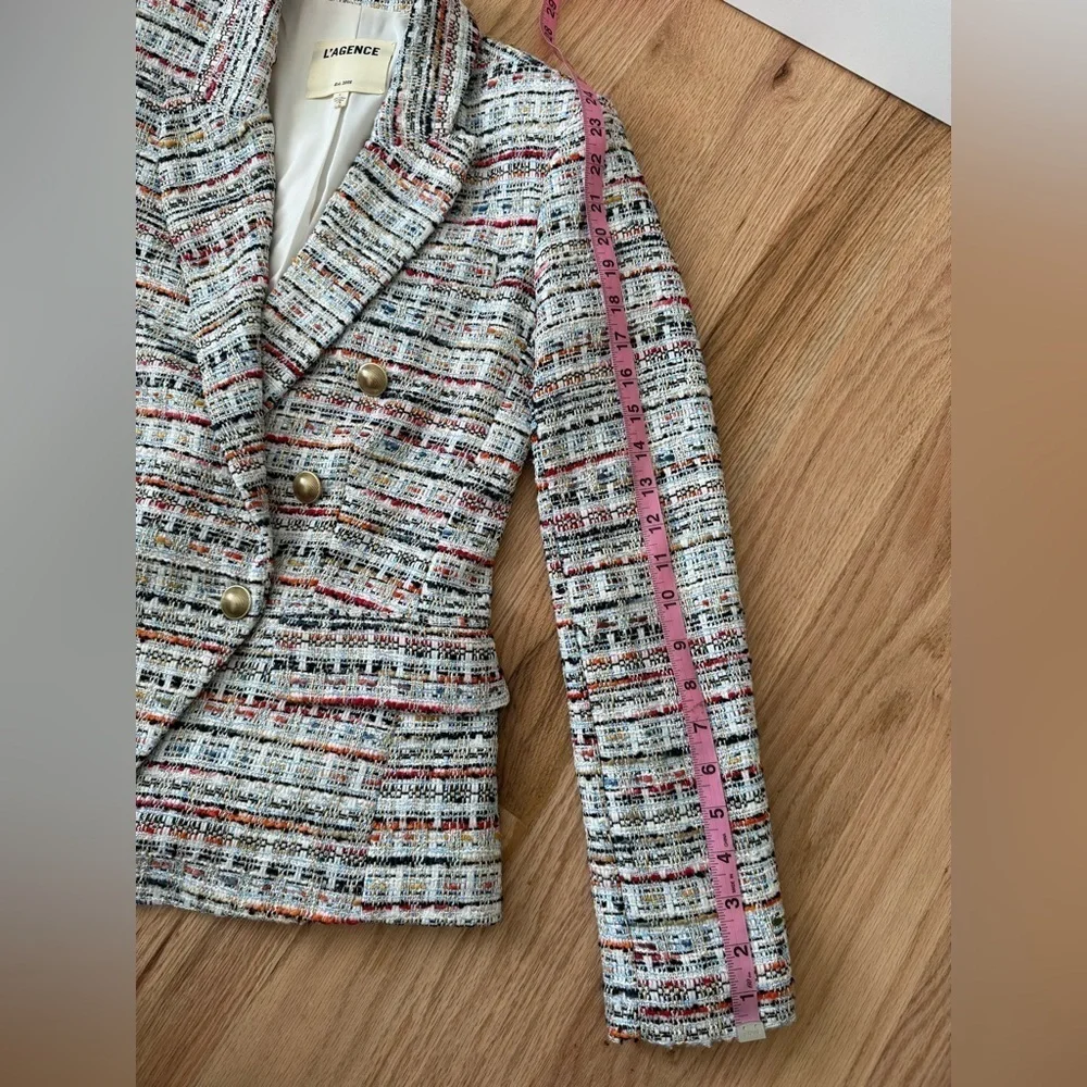 L'AGENCE Kenzie Tweed Double Breasted Blazer Corporate Work Office Career Size 2 - Picture 10 of 15